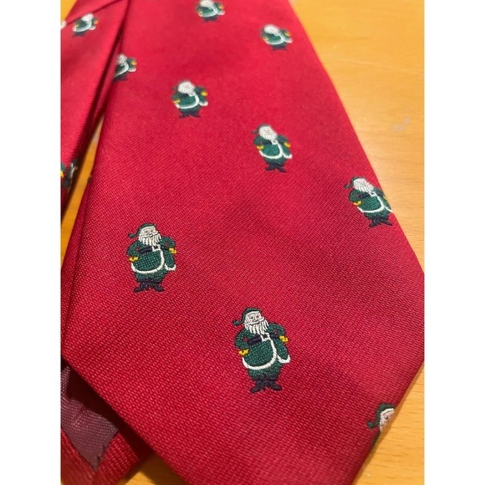 VTG Rooster Necktie‎ Christmas Santa Claus Tie Red Silk Strawbridge Philadelphia